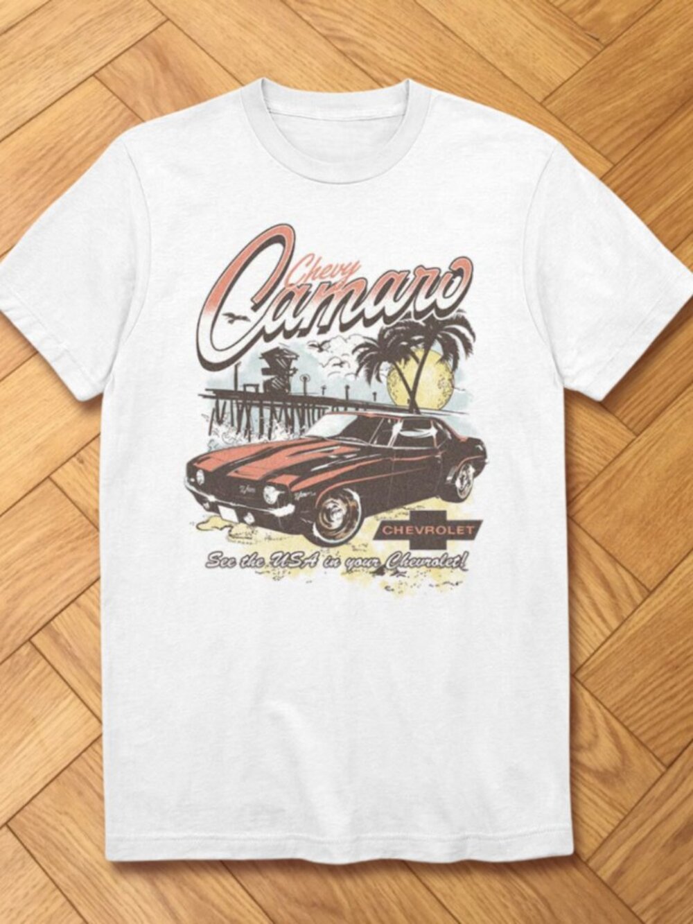 Chevy Camaro Sunset Beach Graphic Tee Y2K Style